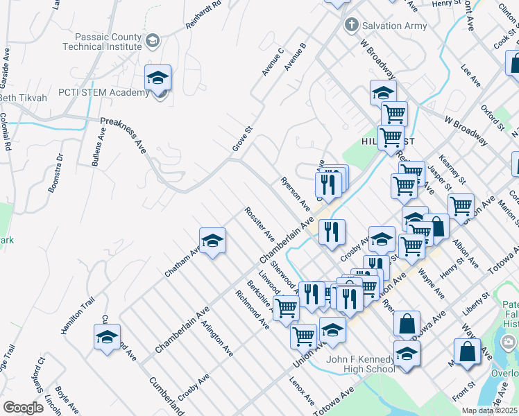 map of restaurants, bars, coffee shops, grocery stores, and more near 288 Rossiter Avenue in Paterson
