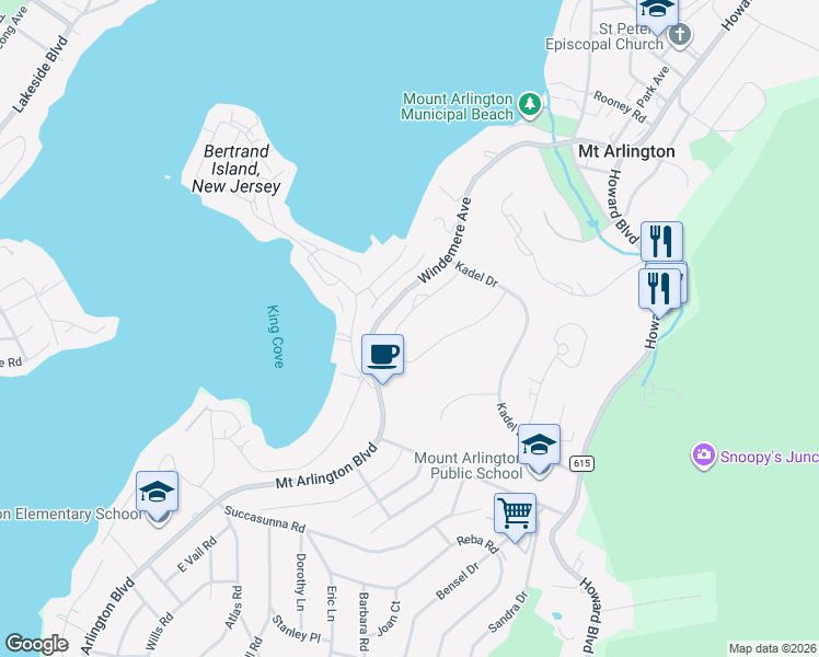 map of restaurants, bars, coffee shops, grocery stores, and more near 17 Richard Drive in Mount Arlington