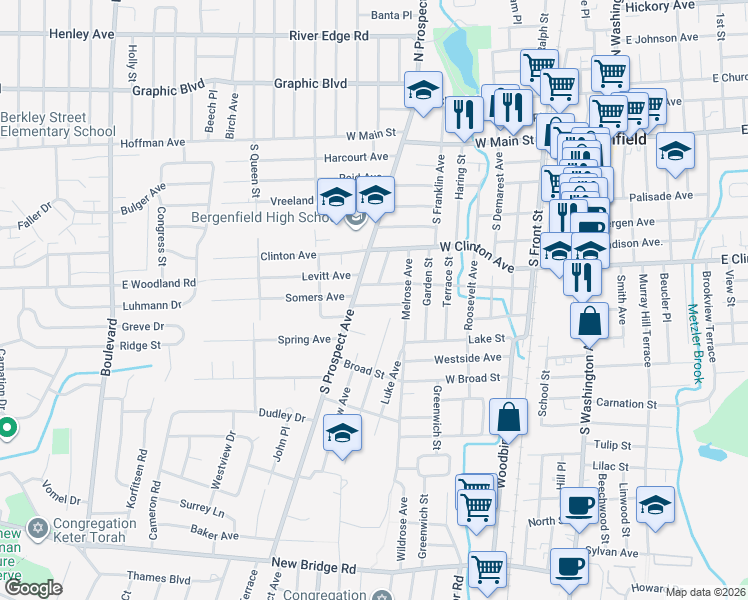 map of restaurants, bars, coffee shops, grocery stores, and more near 140 Anderson Avenue in Bergenfield