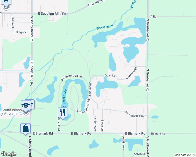 map of restaurants, bars, coffee shops, grocery stores, and more near 4201 Quail Lane in Grand Island