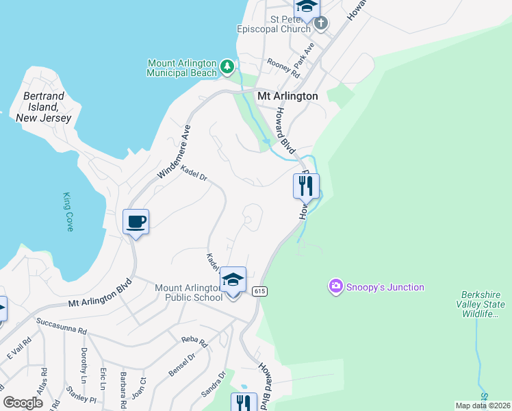 map of restaurants, bars, coffee shops, grocery stores, and more near 156 Schmitz Terrace in Mount Arlington