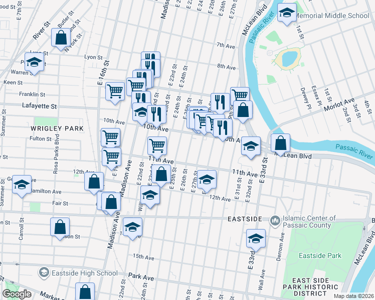 map of restaurants, bars, coffee shops, grocery stores, and more near 456 East 26th Street in Paterson