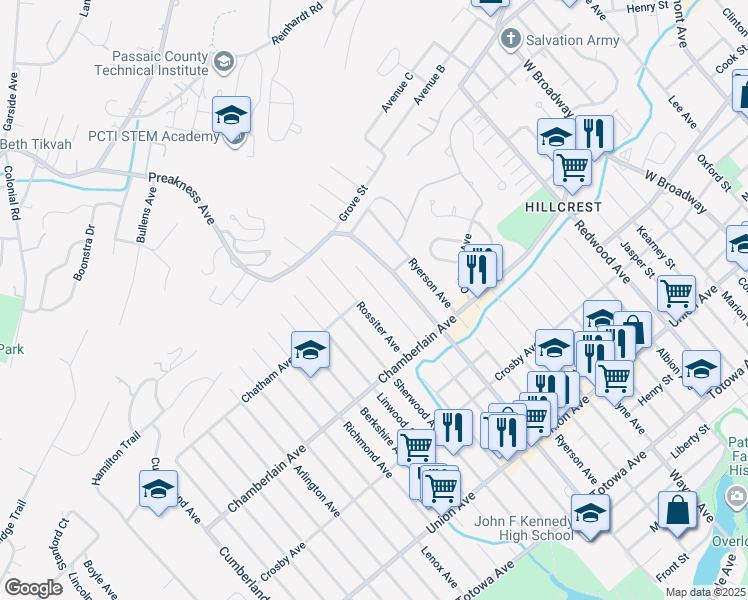 map of restaurants, bars, coffee shops, grocery stores, and more near 288 Rossiter Avenue in Paterson