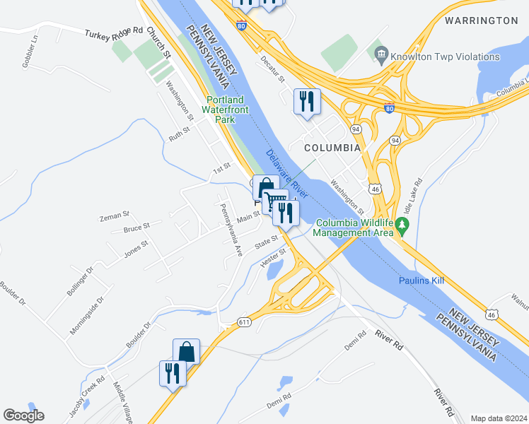 map of restaurants, bars, coffee shops, grocery stores, and more near 104 Main Street in Portland