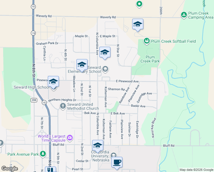 map of restaurants, bars, coffee shops, grocery stores, and more near 1750 Kolterman Avenue in Seward