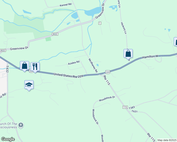 map of restaurants, bars, coffee shops, grocery stores, and more near 106 Camellia Road in Effort