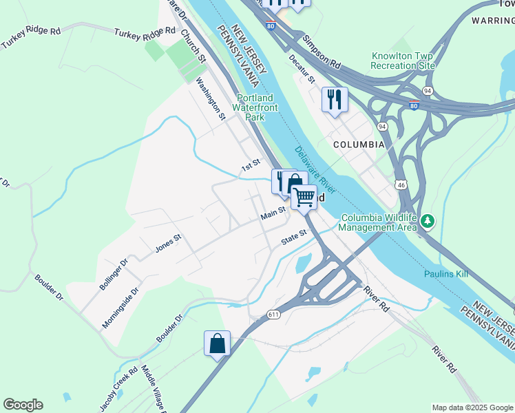 map of restaurants, bars, coffee shops, grocery stores, and more near 502 Pennsylvania Avenue in Mount Bethel