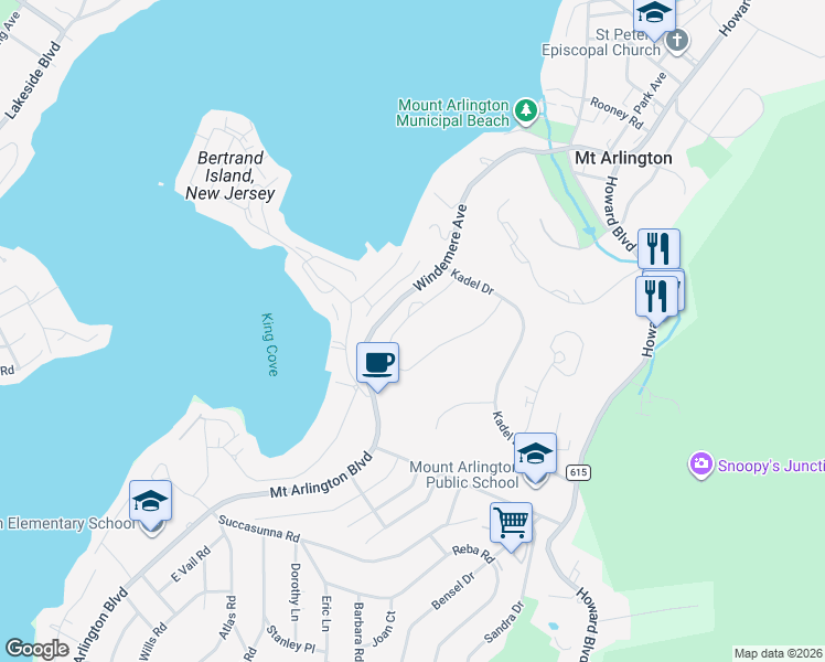 map of restaurants, bars, coffee shops, grocery stores, and more near 17 Richard Drive in Mount Arlington