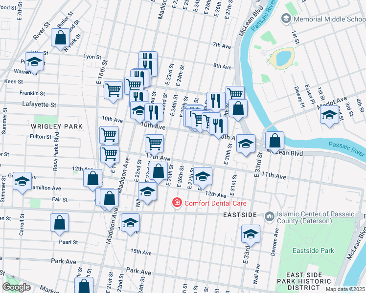 map of restaurants, bars, coffee shops, grocery stores, and more near 460 East 26th Street in Paterson