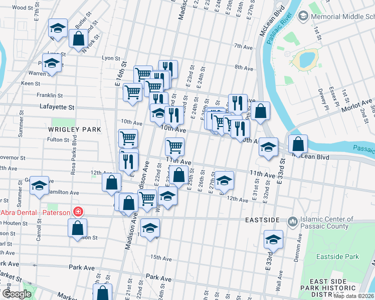 map of restaurants, bars, coffee shops, grocery stores, and more near 506 East 24th Street in Paterson