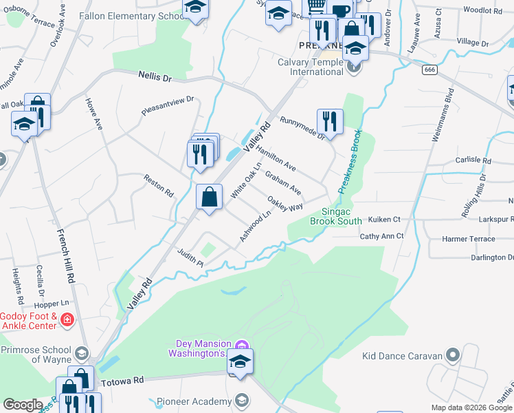 map of restaurants, bars, coffee shops, grocery stores, and more near 17 Stonycroft Road in Wayne
