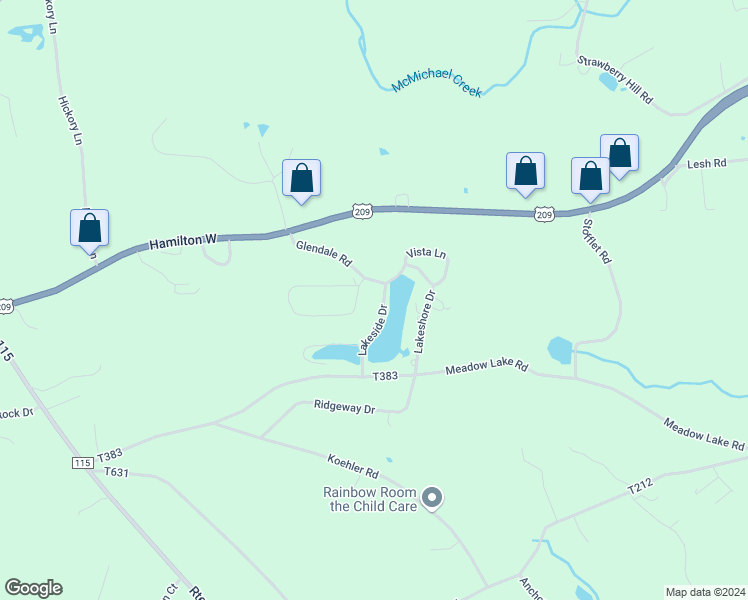 map of restaurants, bars, coffee shops, grocery stores, and more near 543 Lakeshore Drive West in Effort