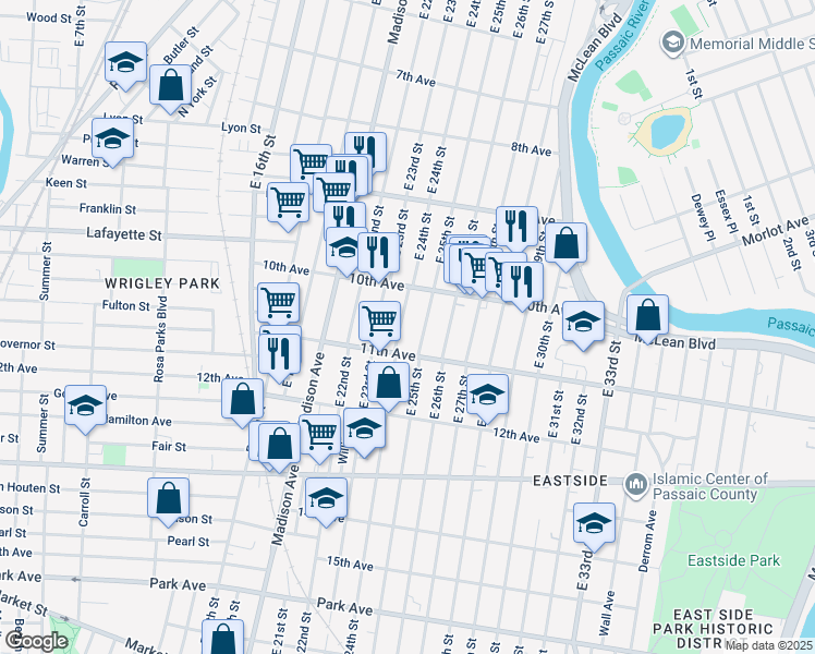 map of restaurants, bars, coffee shops, grocery stores, and more near 506 East 24th Street in Paterson
