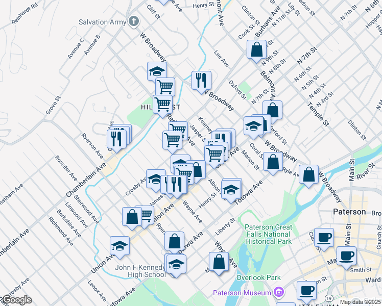 map of restaurants, bars, coffee shops, grocery stores, and more near 137 Albion Avenue in Paterson