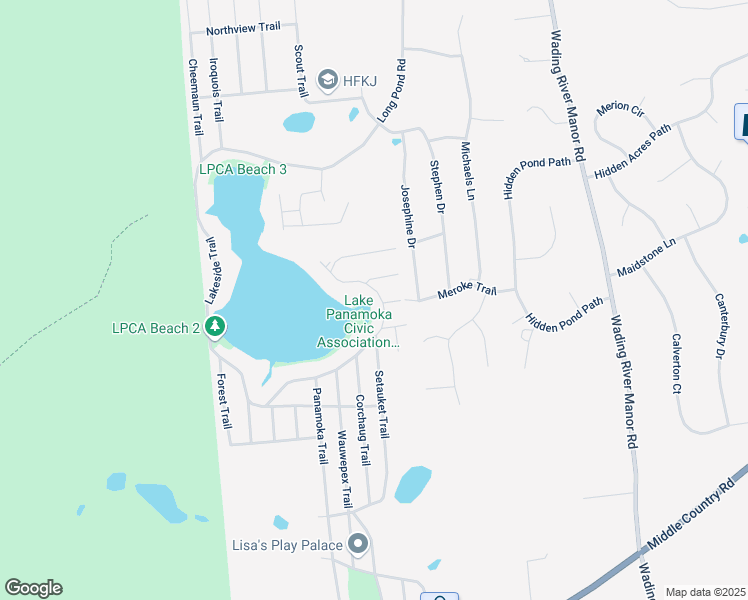 map of restaurants, bars, coffee shops, grocery stores, and more near 37 Lakeside Trail in Ridge