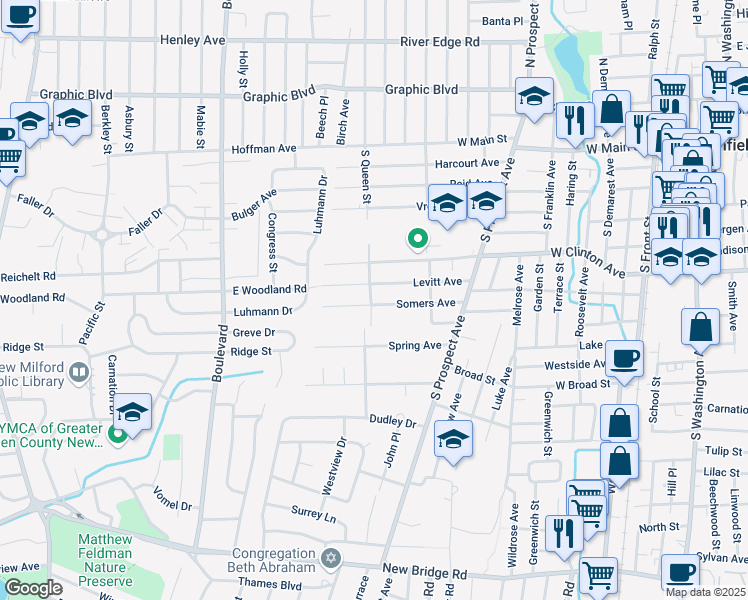 map of restaurants, bars, coffee shops, grocery stores, and more near 85 Somers Avenue in Bergenfield