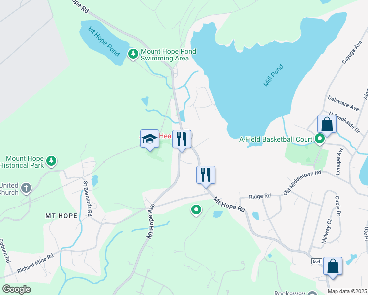 map of restaurants, bars, coffee shops, grocery stores, and more near 544 Mount Hope Road in Wharton