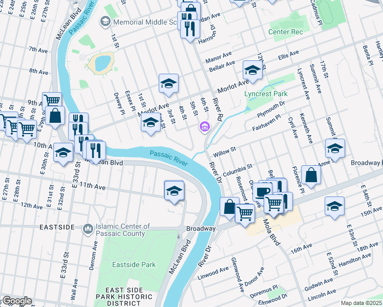map of restaurants, bars, coffee shops, grocery stores, and more near 402 2nd Street in Fair Lawn