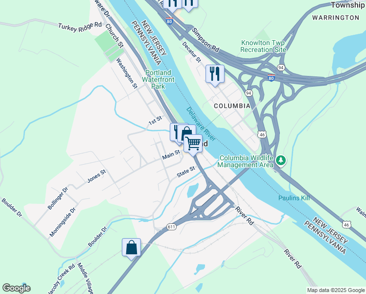 map of restaurants, bars, coffee shops, grocery stores, and more near 104 Main Street in Portland
