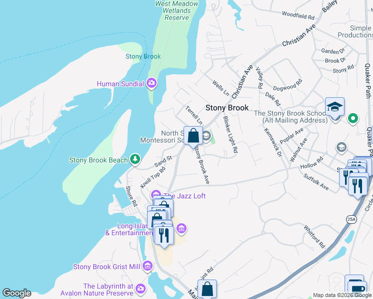 map of restaurants, bars, coffee shops, grocery stores, and more near 236 Christian Avenue in Stony Brook