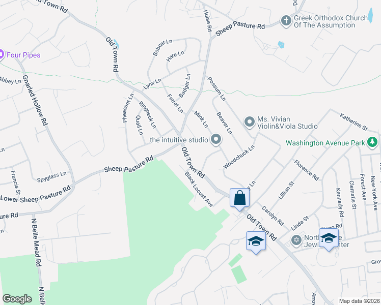 map of restaurants, bars, coffee shops, grocery stores, and more near 325 Old Town Road in Setauket- East Setauket
