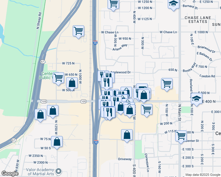 map of restaurants, bars, coffee shops, grocery stores, and more near in Centerville