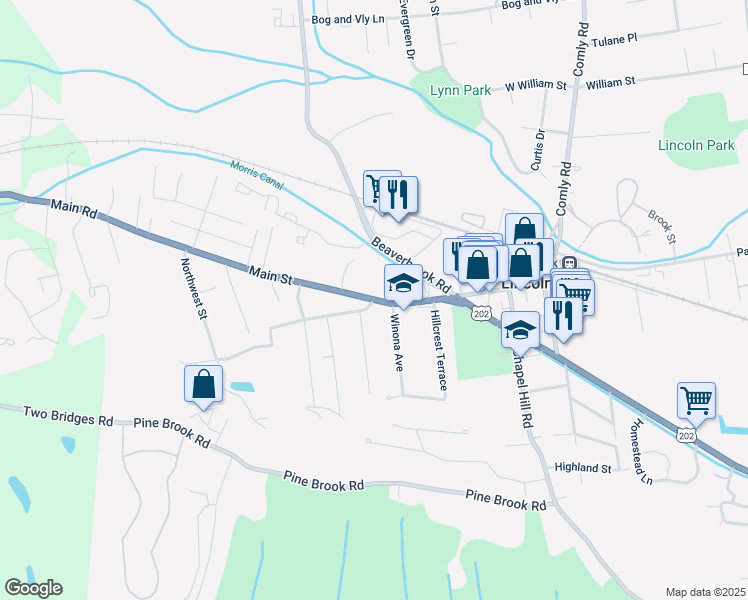 map of restaurants, bars, coffee shops, grocery stores, and more near 128 Main Street in Lincoln Park