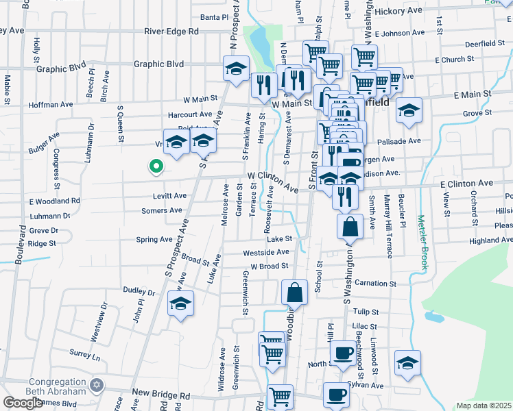 map of restaurants, bars, coffee shops, grocery stores, and more near 74 Anderson Avenue in Bergenfield