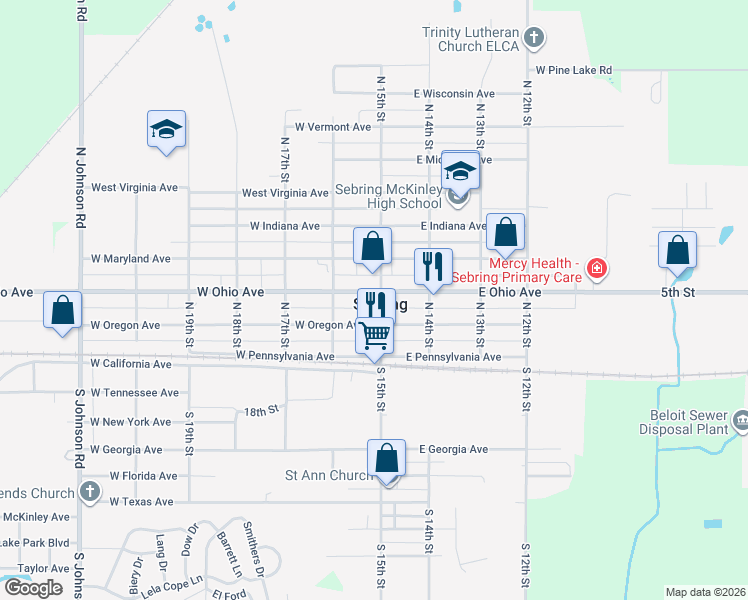 map of restaurants, bars, coffee shops, grocery stores, and more near in Sebring