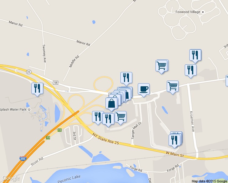 map of restaurants, bars, coffee shops, grocery stores, and more near 2038 Old Country Rd in Calverton