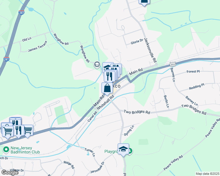 map of restaurants, bars, coffee shops, grocery stores, and more near 630 Main Road in Montville