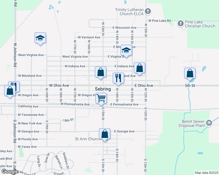 map of restaurants, bars, coffee shops, grocery stores, and more near 146 East Ohio Avenue in Sebring