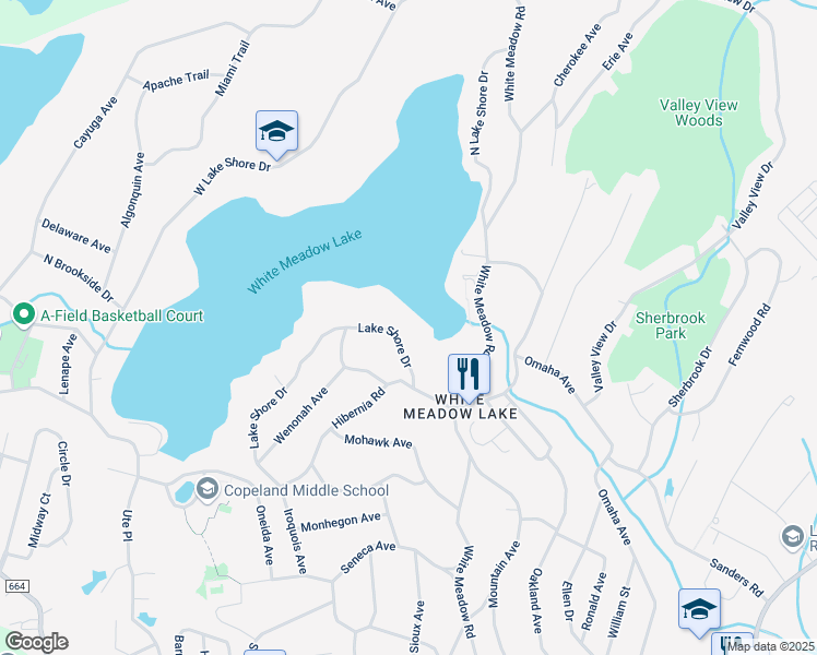 map of restaurants, bars, coffee shops, grocery stores, and more near 17 Lake Shore Drive in Rockaway