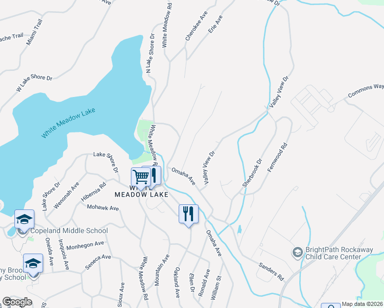 map of restaurants, bars, coffee shops, grocery stores, and more near 15 Shawnee Avenue in Rockaway