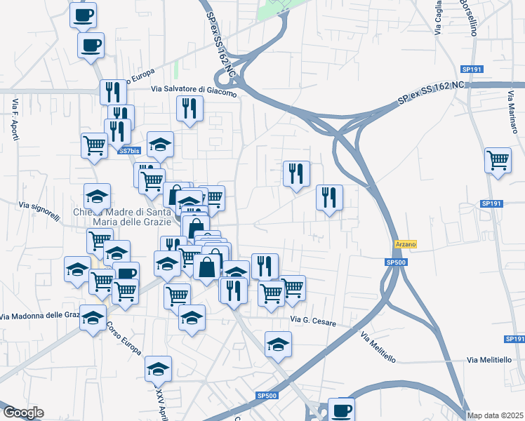 map of restaurants, bars, coffee shops, grocery stores, and more near 1 Via Sandro Pertini in Melito di Napoli