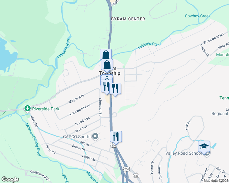 map of restaurants, bars, coffee shops, grocery stores, and more near 16 U.S. 206 in Stanhope