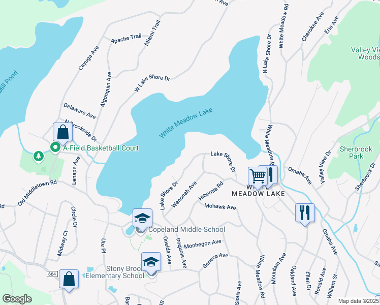 map of restaurants, bars, coffee shops, grocery stores, and more near 53 Lake Shore Drive in Rockaway