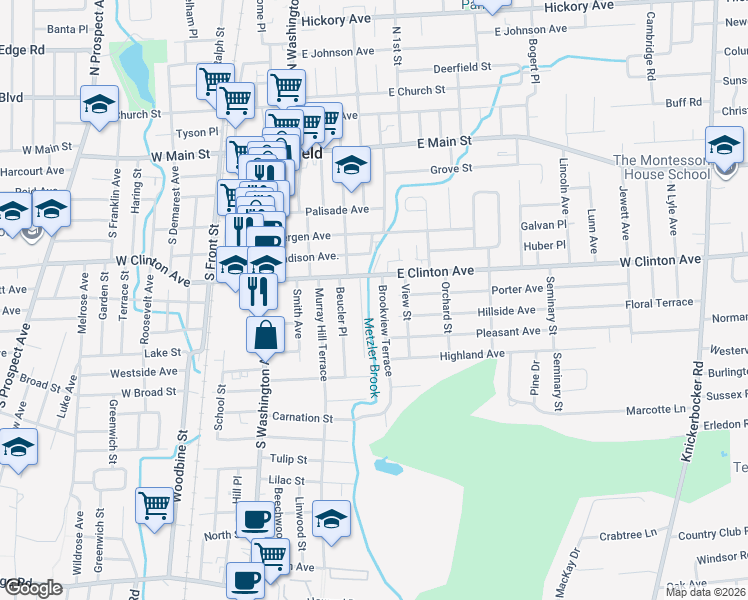 map of restaurants, bars, coffee shops, grocery stores, and more near 24 Brookview Terrace in Bergenfield
