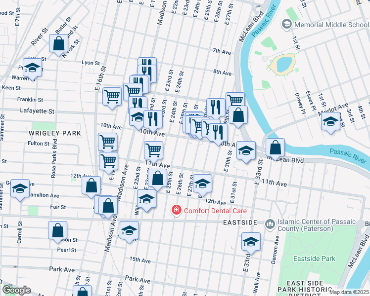 map of restaurants, bars, coffee shops, grocery stores, and more near 456 East 26th Street in Paterson