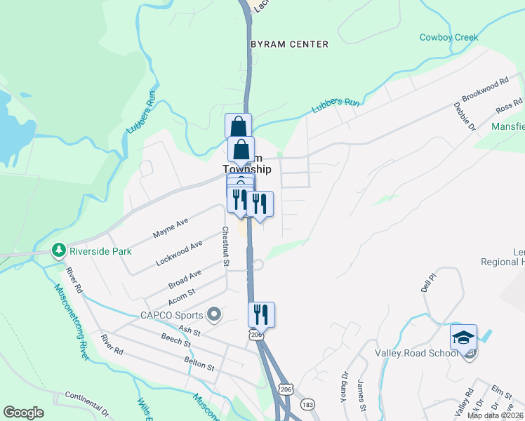 map of restaurants, bars, coffee shops, grocery stores, and more near 16 U.S. 206 in Stanhope
