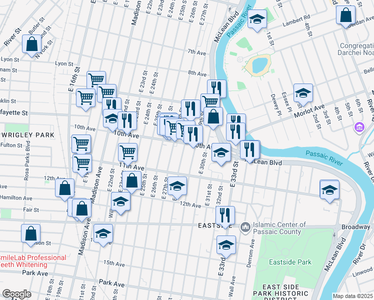 map of restaurants, bars, coffee shops, grocery stores, and more near in Paterson