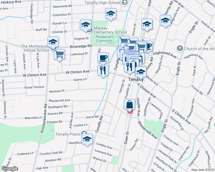 map of restaurants, bars, coffee shops, grocery stores, and more near 7 Norman Place in Tenafly