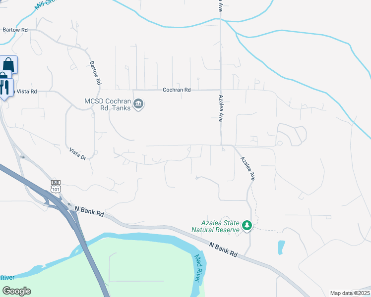 map of restaurants, bars, coffee shops, grocery stores, and more near 2215 Terra Vista Place in McKinleyville