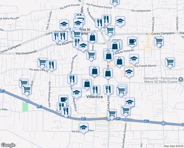map of restaurants, bars, coffee shops, grocery stores, and more near 1 Via Cataste in Giugliano In Campania