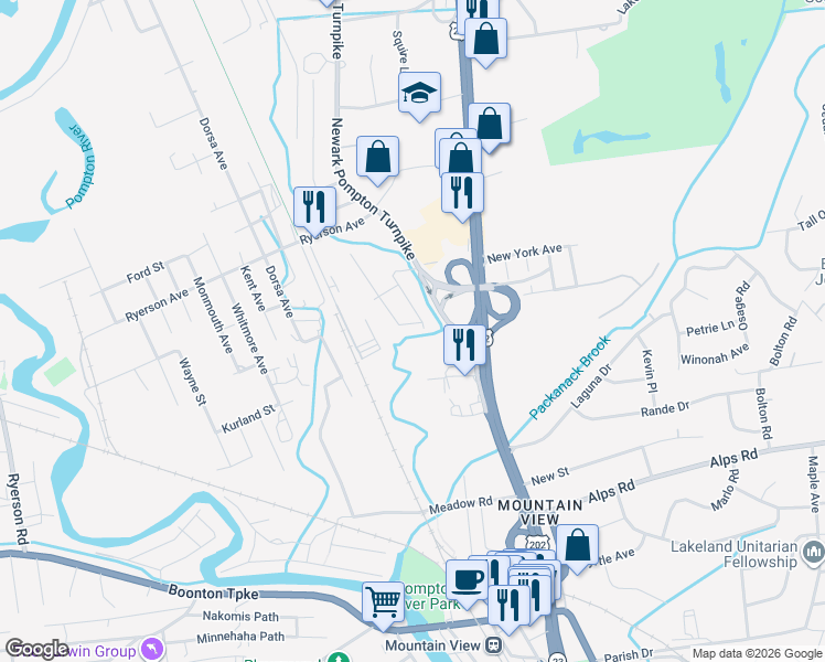 map of restaurants, bars, coffee shops, grocery stores, and more near 6 South Canal Street in Wayne