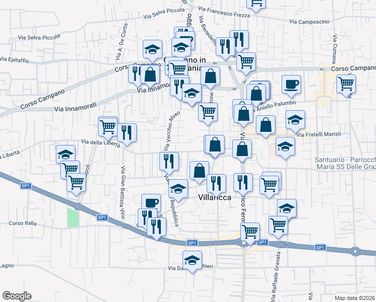 map of restaurants, bars, coffee shops, grocery stores, and more near 2 Corso Giacomo Matteotti in Villaricca