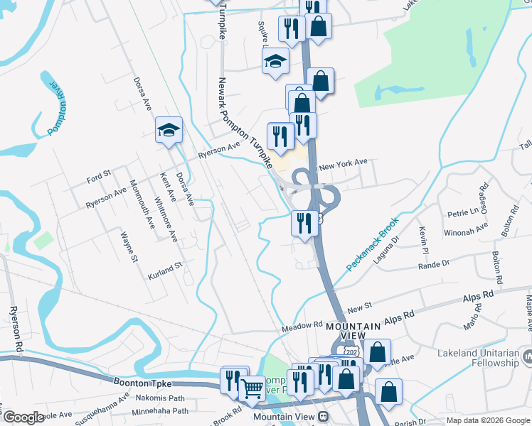 map of restaurants, bars, coffee shops, grocery stores, and more near 6 South Canal Street in Wayne