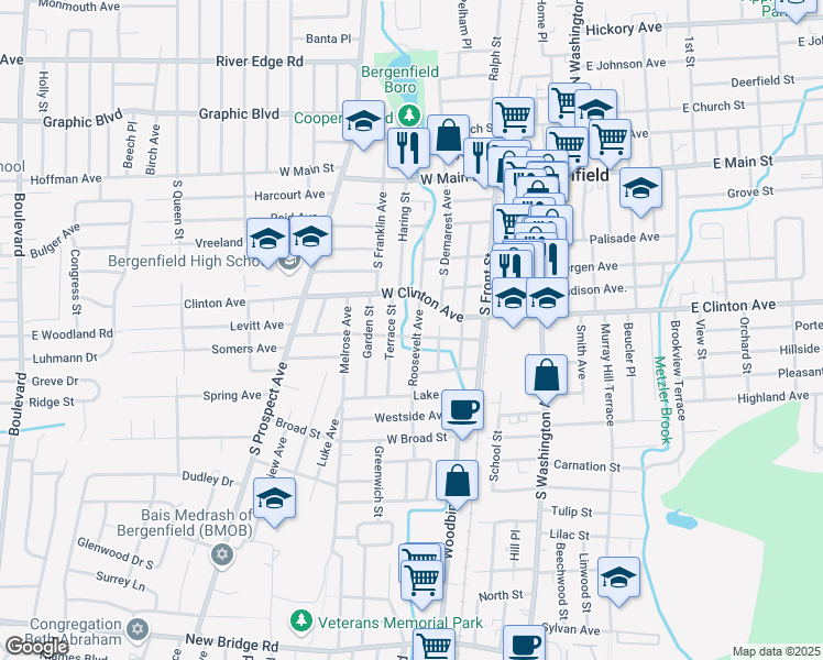 map of restaurants, bars, coffee shops, grocery stores, and more near 74 Anderson Avenue in Bergenfield