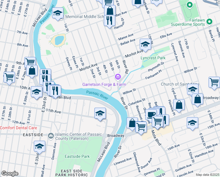 map of restaurants, bars, coffee shops, grocery stores, and more near 402 2nd Street in Fair Lawn