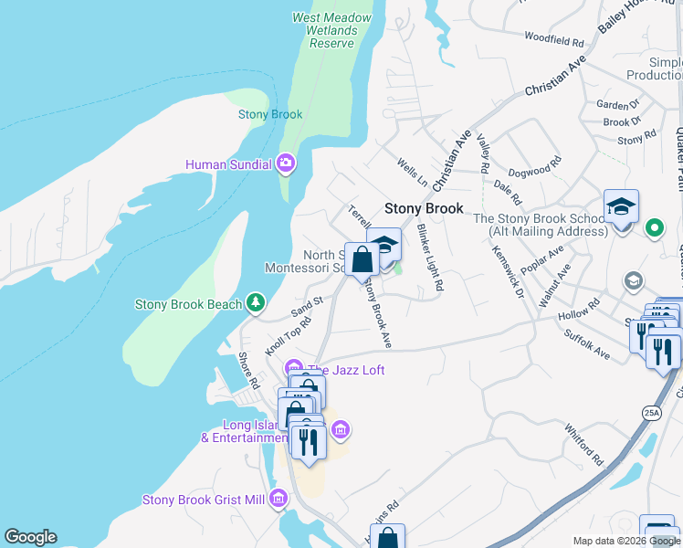 map of restaurants, bars, coffee shops, grocery stores, and more near 236 Christian Avenue in Stony Brook